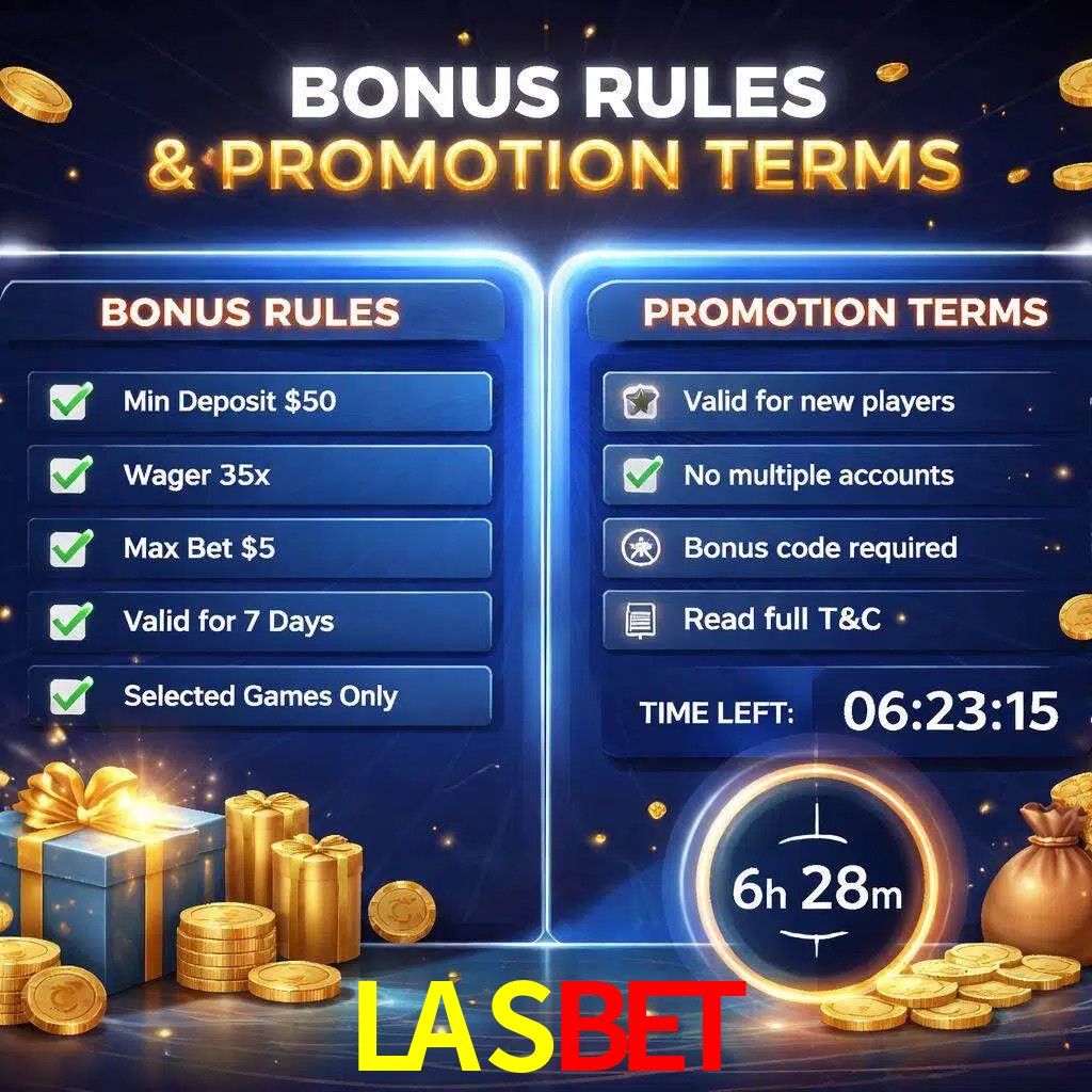 Reglas de promoción LASBET y condiciones de bonos explicadas visualmente