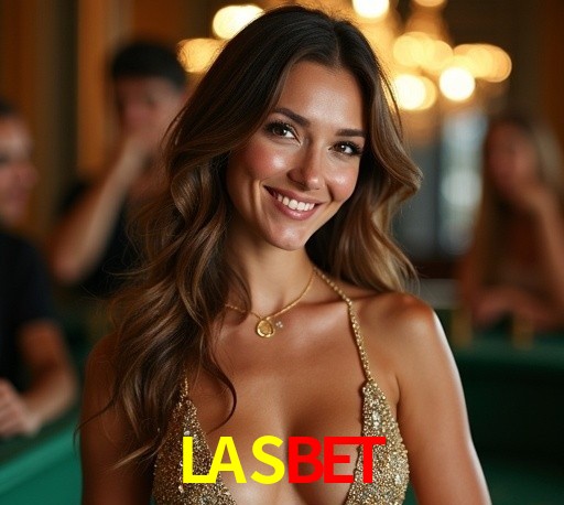 Escena dinámica inspirada en casino con iluminación LASBET, cartas, fichas e íconos de juegos digitales en un espacio moderno de juegos.
